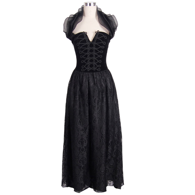 Romantic Black Gothic Halter Corset Prom Dress