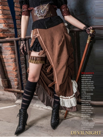 Brown Victorian Steampunk Bustle Long Skirt