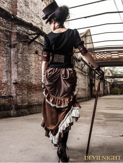 Brown Victorian Steampunk Bustle Long Skirt