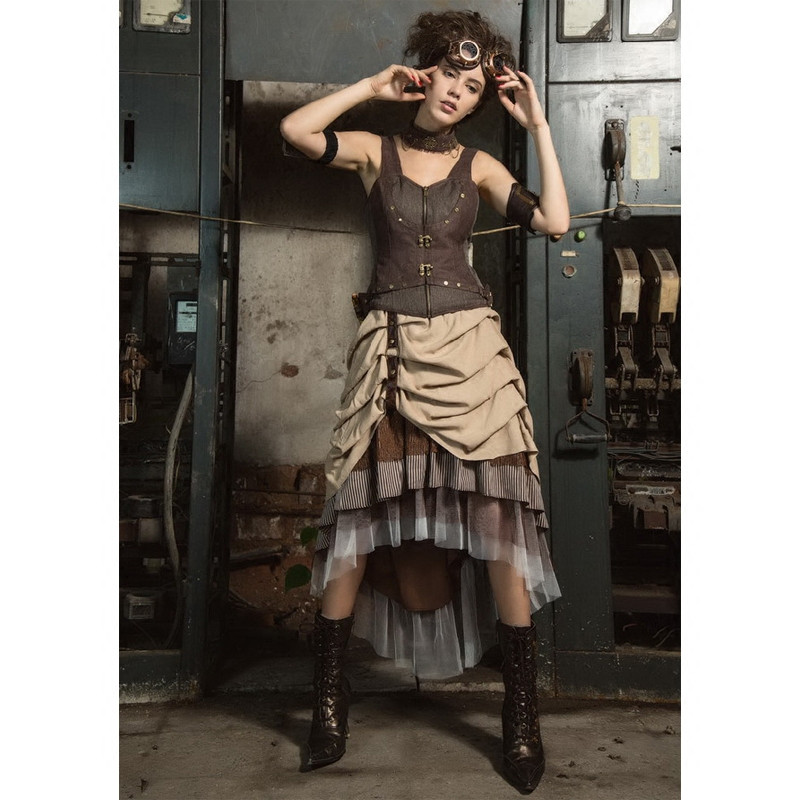 Brown Steampunk Irregular Long Skirt