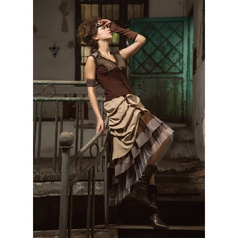 Brown Steampunk Irregular Long Skirt