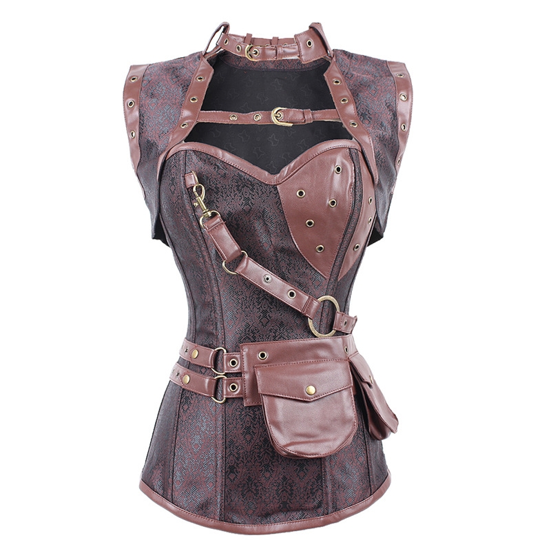 Brown Overbust Steampunk Corset With Jacket