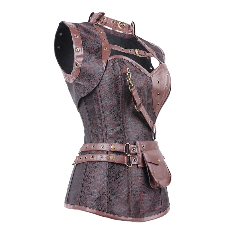 Brown Overbust Steampunk Corset With Jacket