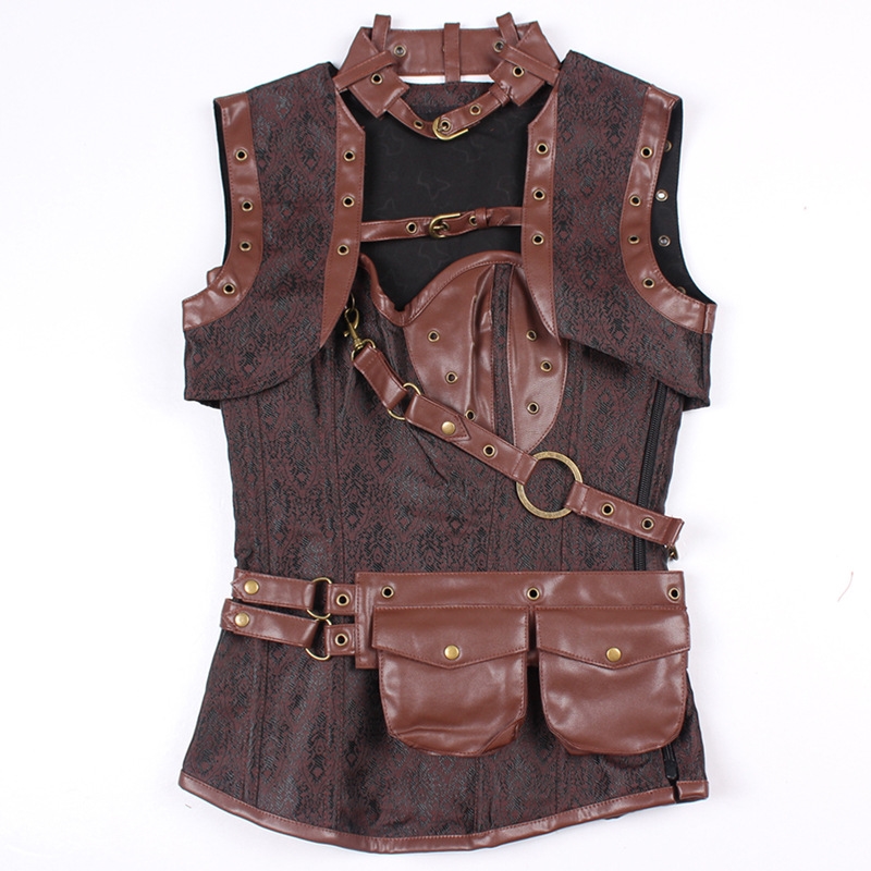 Brown Overbust Steampunk Corset With Jacket