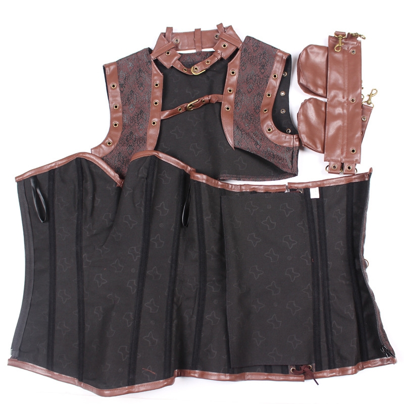 Brown Overbust Steampunk Corset With Jacket