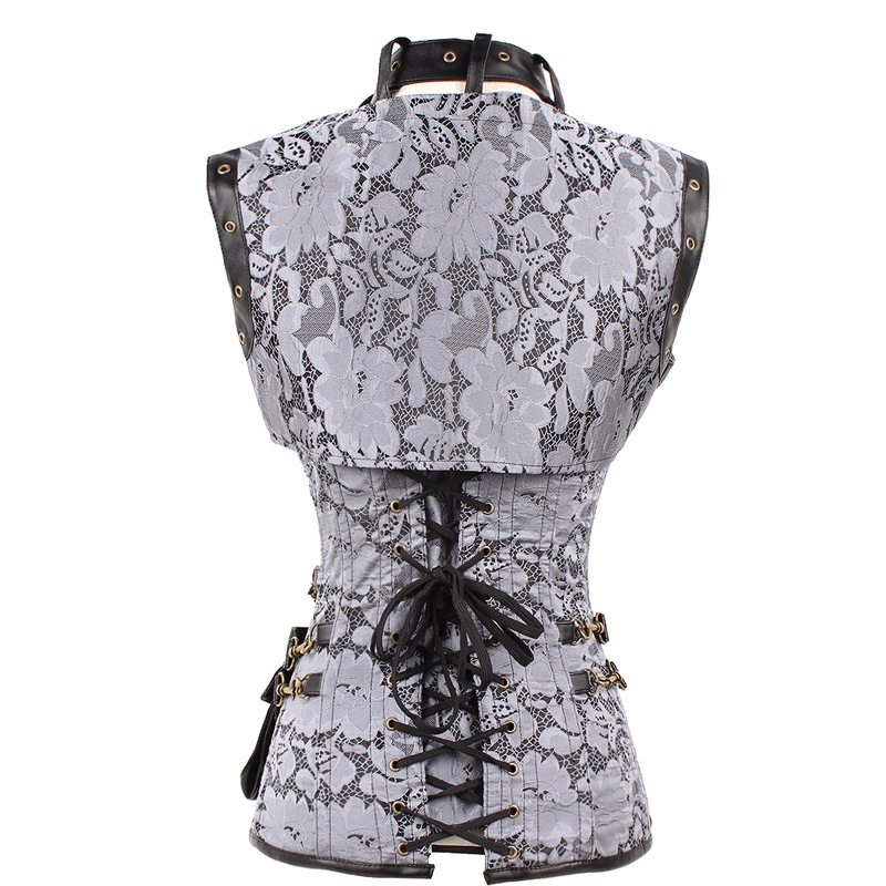 Black Pattern Overbust Steampunk Corset With Jacket