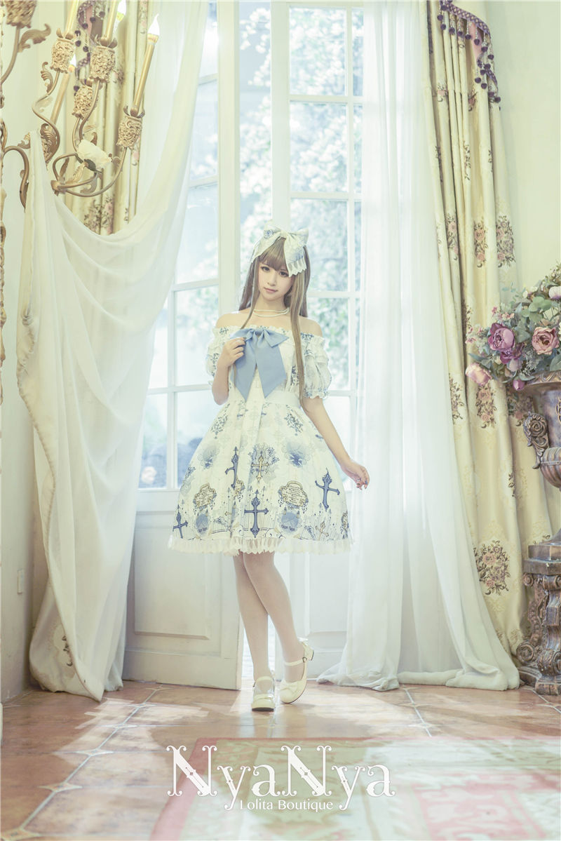 North Cross Stars Off Shoulder Bubble Sleeve Lolita OP