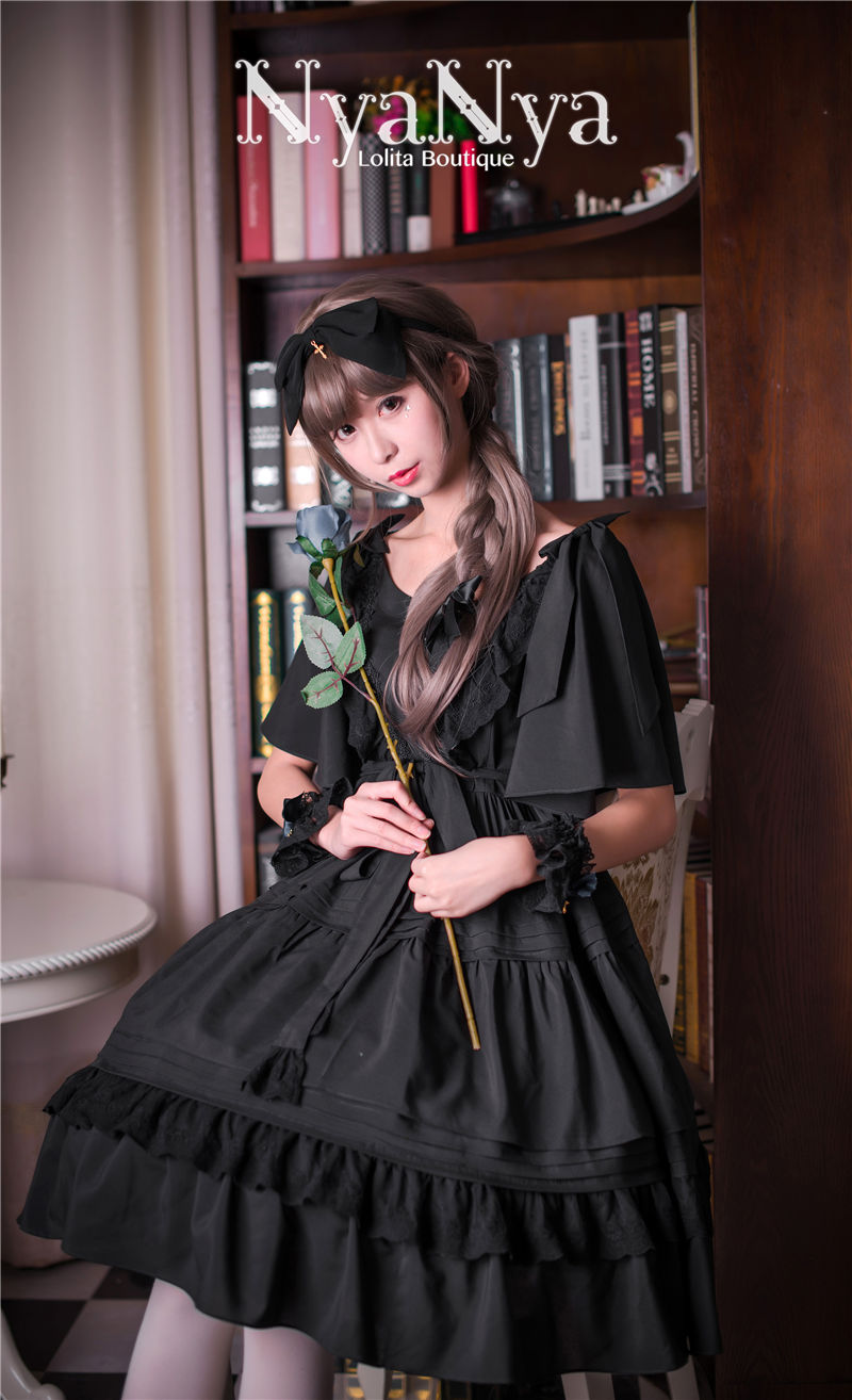 Solid Color Chiffon Dawn And Moon Four Meters Sweep Short Sleeve Lolita OP