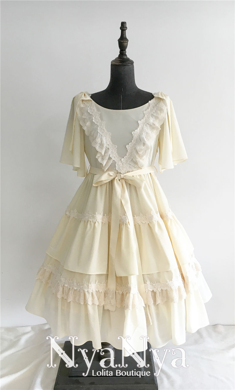 Solid Color Chiffon Dawn And Moon Four Meters Sweep Short Sleeve Lolita OP