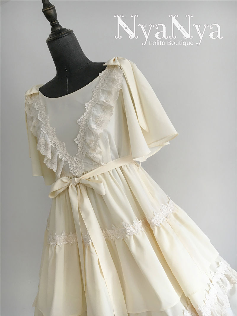 Solid Color Chiffon Dawn And Moon Four Meters Sweep Short Sleeve Lolita OP