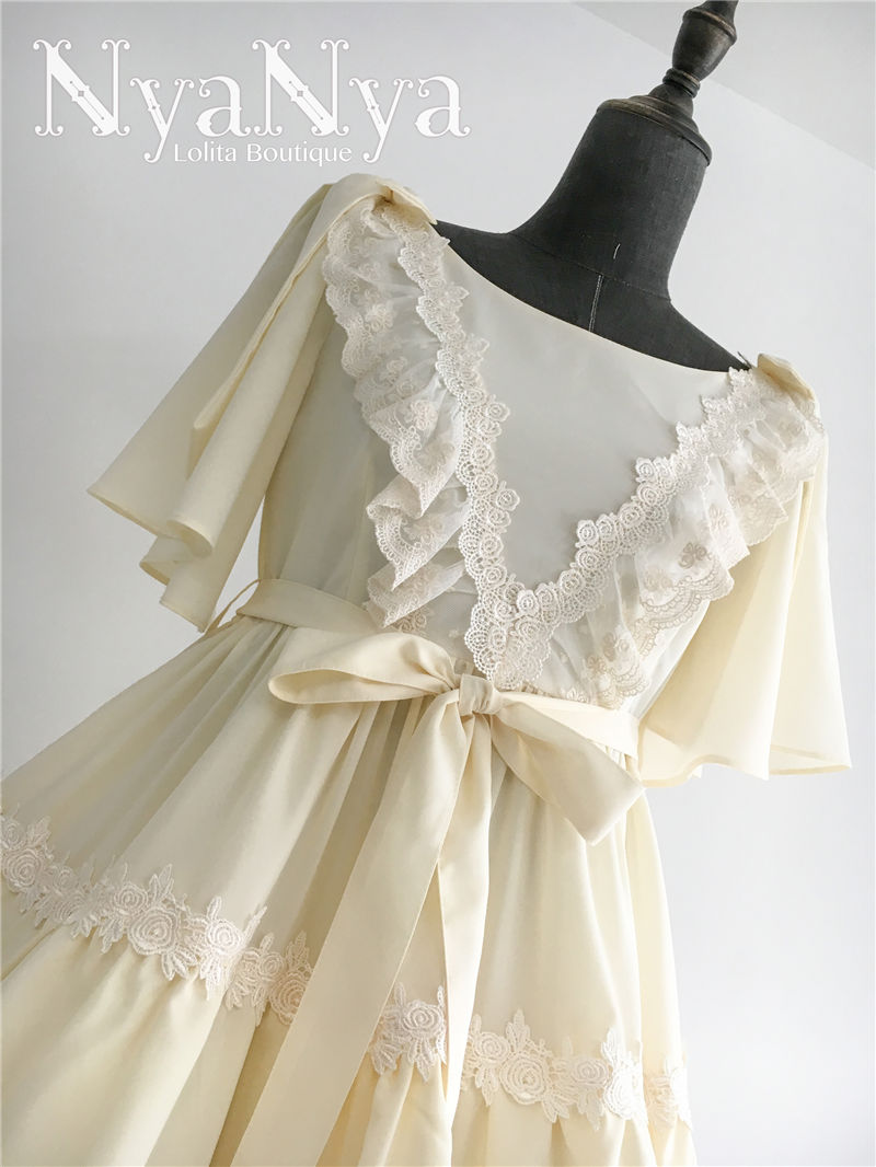 Solid Color Chiffon Dawn And Moon Four Meters Sweep Short Sleeve Lolita OP