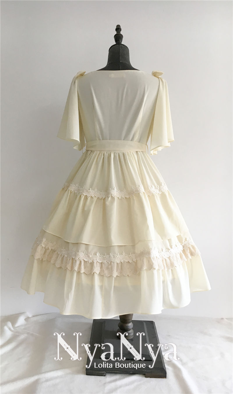 Solid Color Chiffon Dawn And Moon Four Meters Sweep Short Sleeve Lolita OP