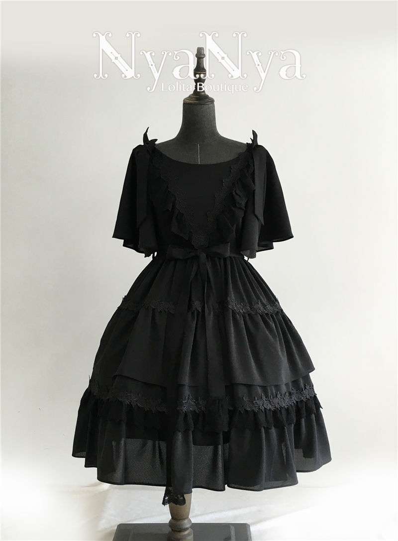 Solid Color Chiffon Dawn And Moon Four Meters Sweep Short Sleeve Lolita OP