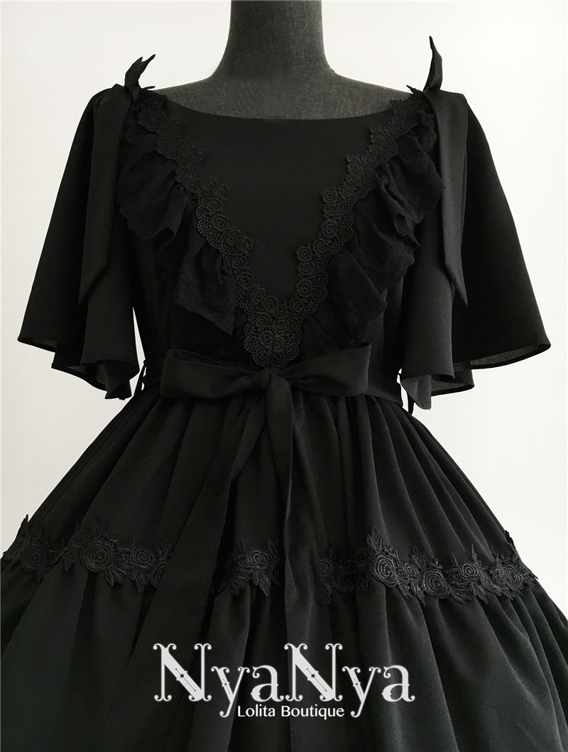 Solid Color Chiffon Dawn And Moon Four Meters Sweep Short Sleeve Lolita OP