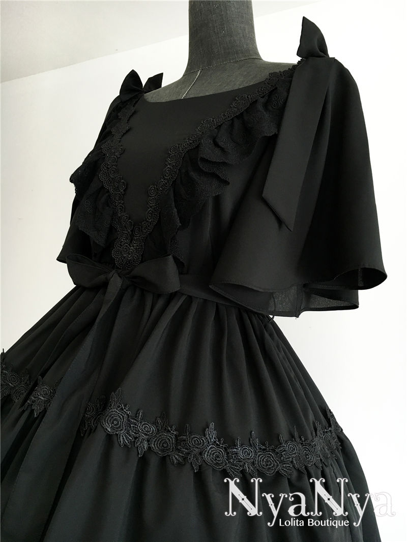 Solid Color Chiffon Dawn And Moon Four Meters Sweep Short Sleeve Lolita OP