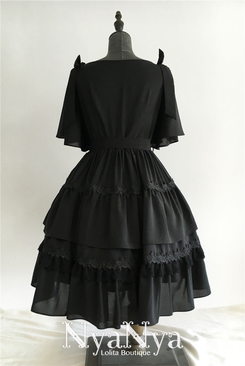 Solid Color Chiffon Dawn And Moon Four Meters Sweep Short Sleeve Lolita OP