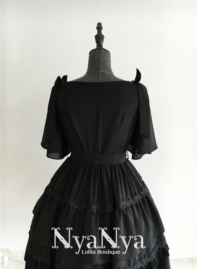 Solid Color Chiffon Dawn And Moon Four Meters Sweep Short Sleeve Lolita OP