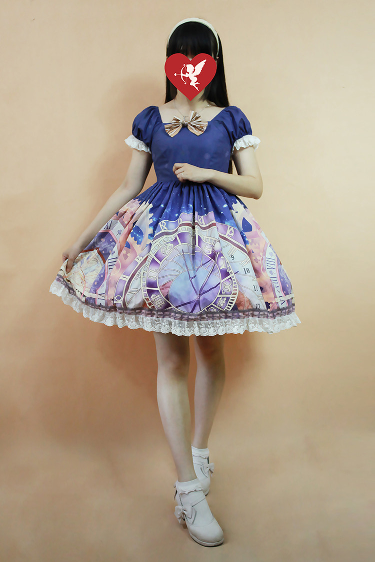 Prague Astronomical Clock Mini Lolita Short Sleeves OP Dress