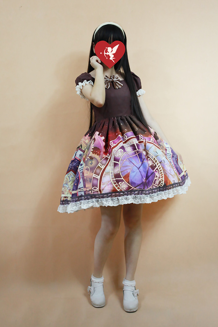 Prague Astronomical Clock Mini Lolita Short Sleeves OP Dress