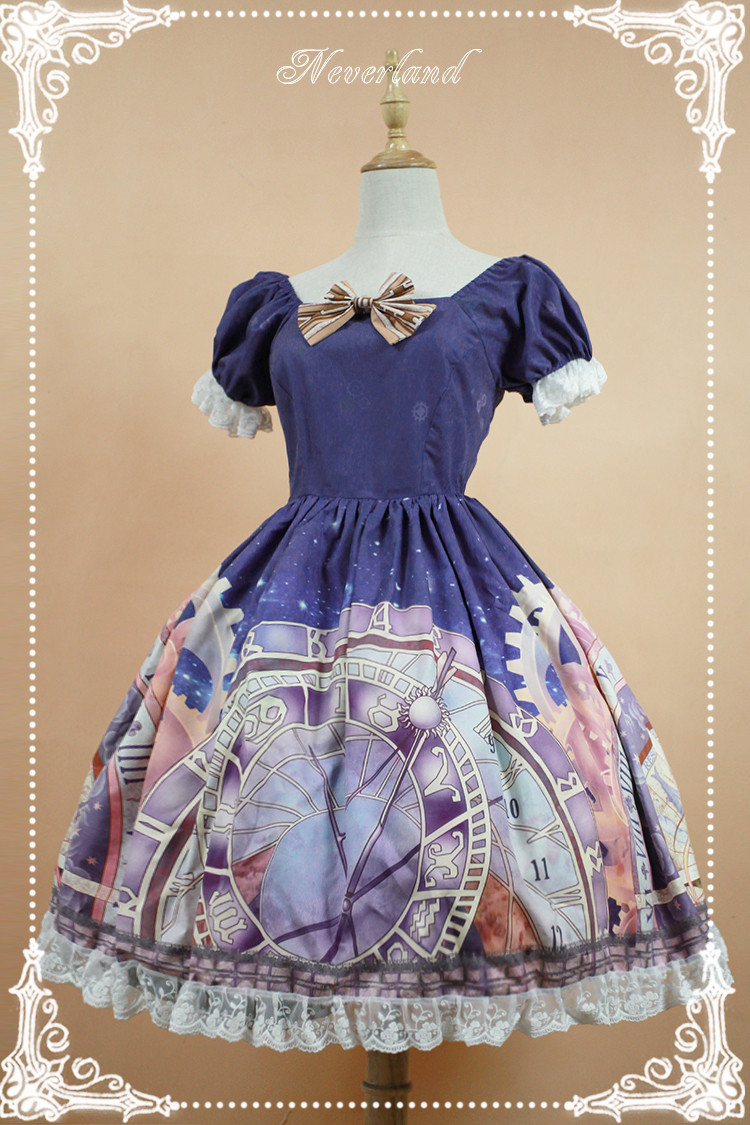 Prague Astronomical Clock Mini Lolita Short Sleeves OP Dress