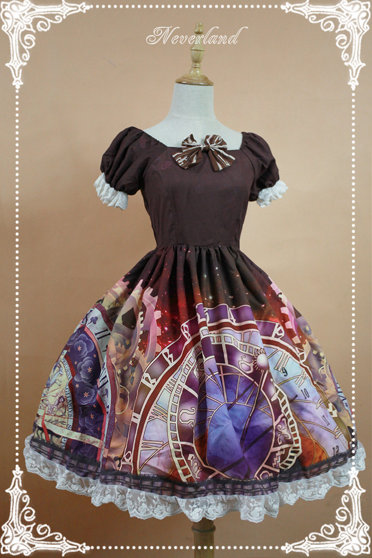 Prague Astronomical Clock Mini Lolita Short Sleeves OP Dress