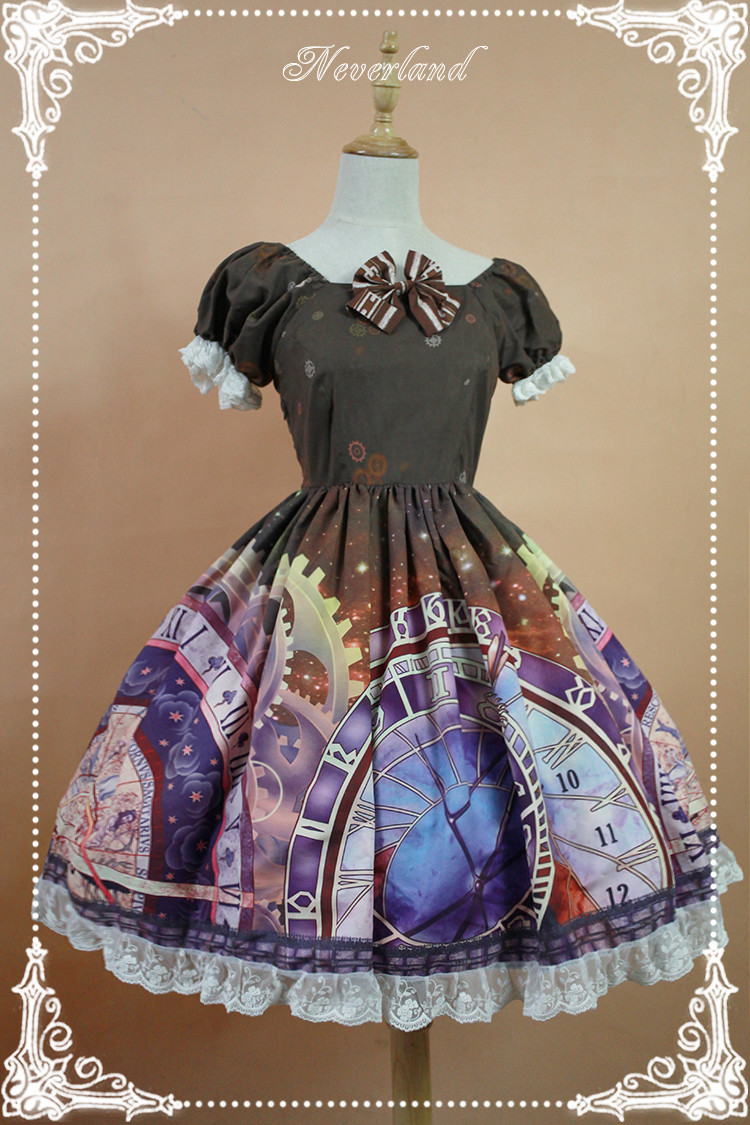 Prague Astronomical Clock Mini Lolita Short Sleeves OP Dress