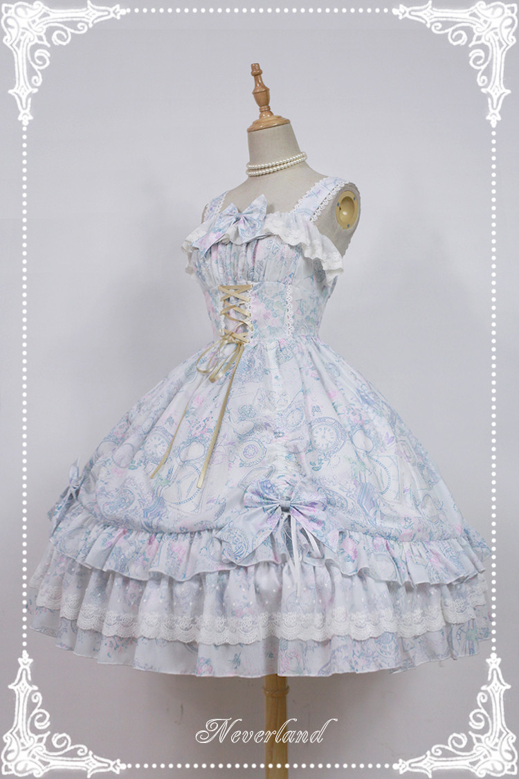 Antique Clock Chiffon Tailored Lolita Printed JSK