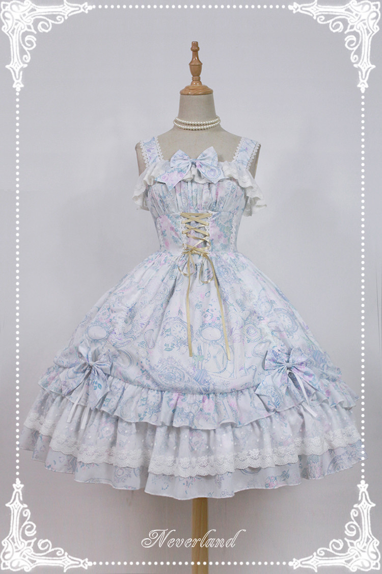 Antique Clock Chiffon Tailored Lolita Printed JSK