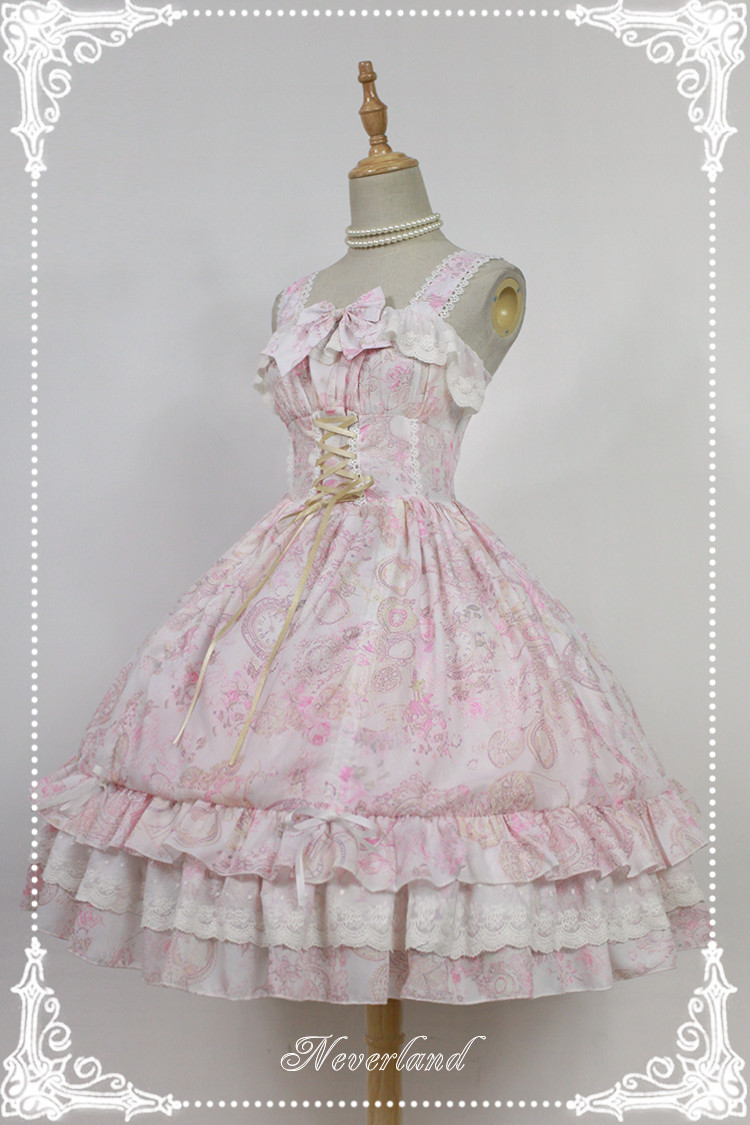 Antique Clock Chiffon Tailored Lolita Printed JSK