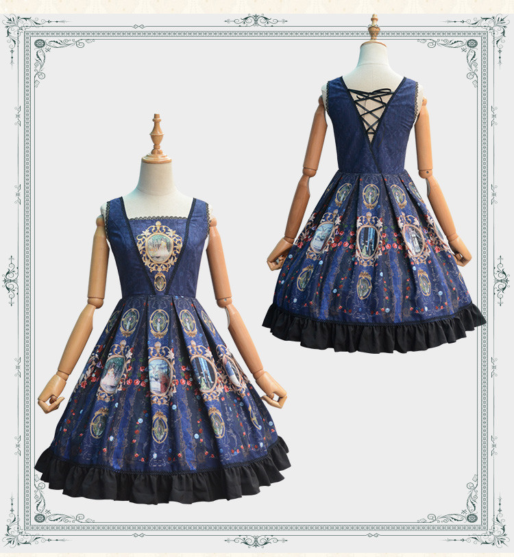 Chiffon Printing Ties Backless Bow Lolita Sling Dress