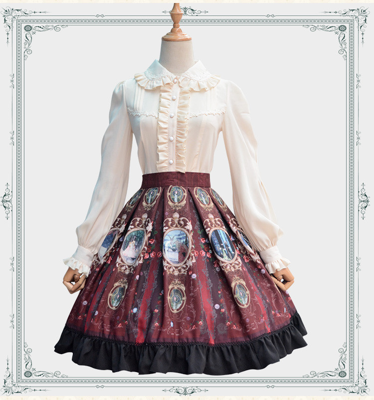 Chiffon Lace Printing Lolita Half Skirt SK