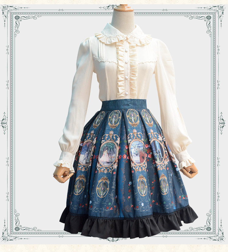 Chiffon Lace Printing Lolita Half Skirt SK