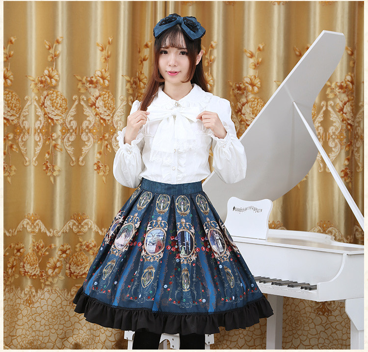 Chiffon Lace Printing Lolita Half Skirt SK