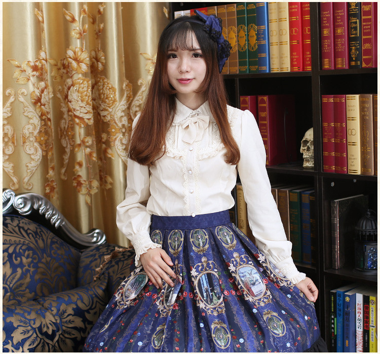 Chiffon Lace Printing Lolita Half Skirt SK