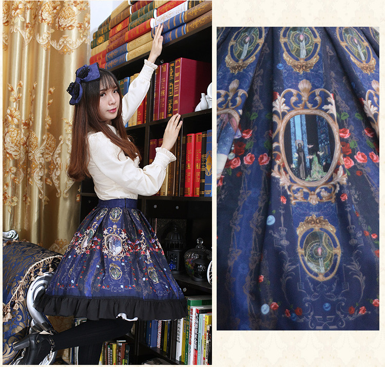 Chiffon Lace Printing Lolita Half Skirt SK