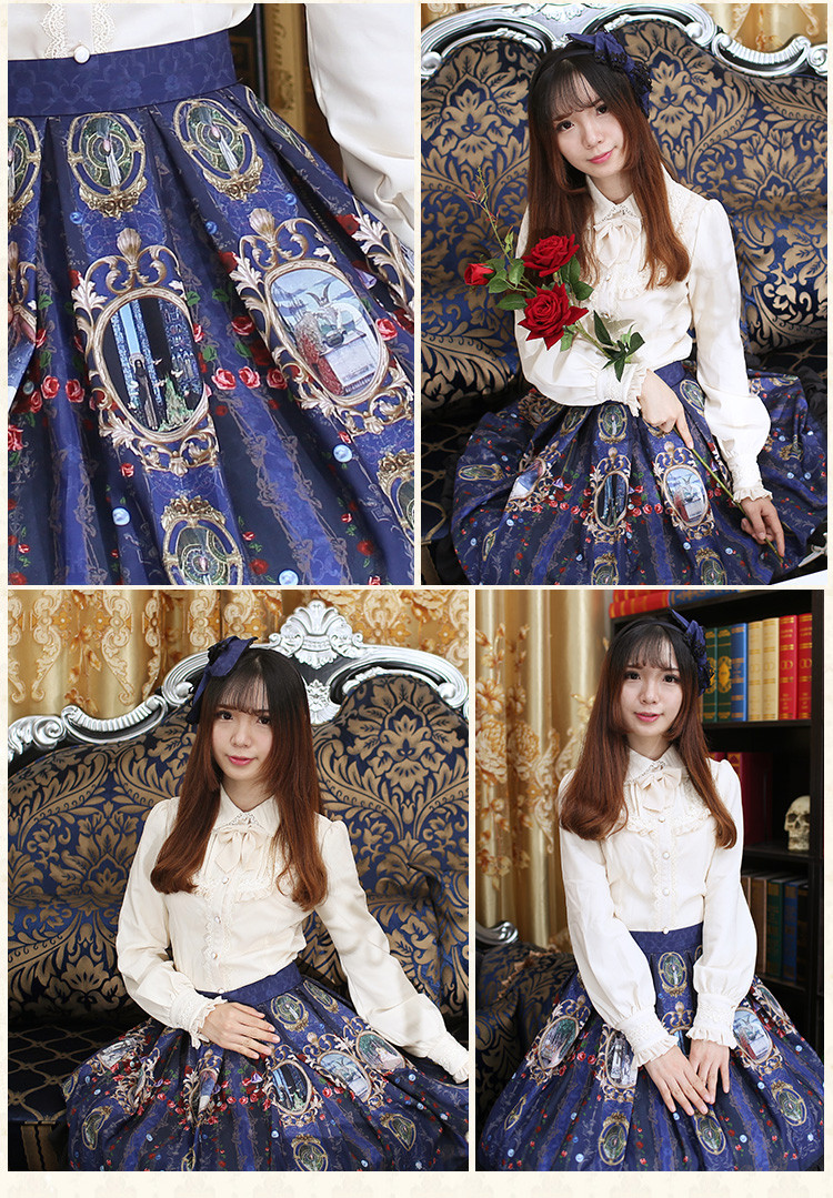 Chiffon Lace Printing Lolita Half Skirt SK