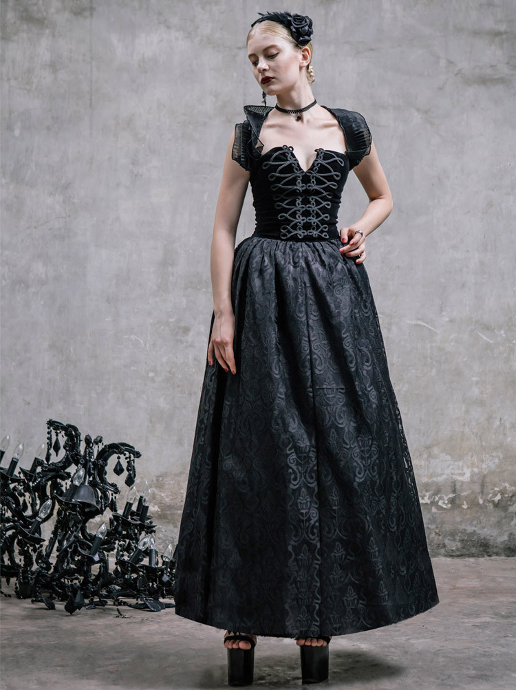 Romantic Black Gothic Halter Corset Prom Dress