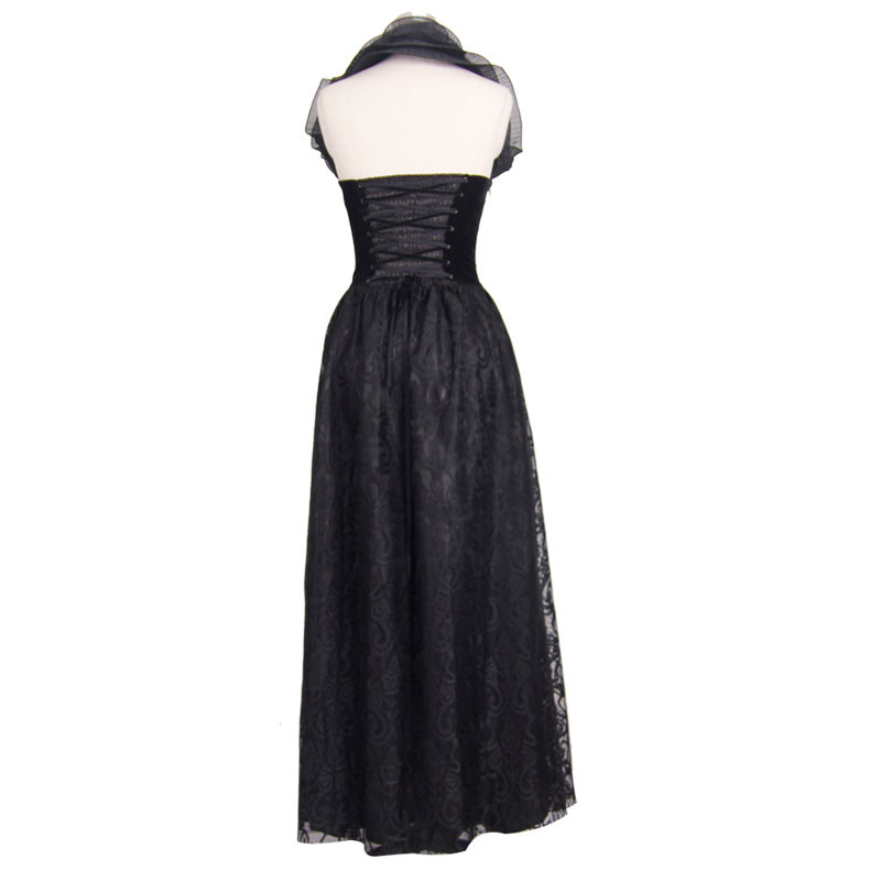 Romantic Black Gothic Halter Corset Prom Dress