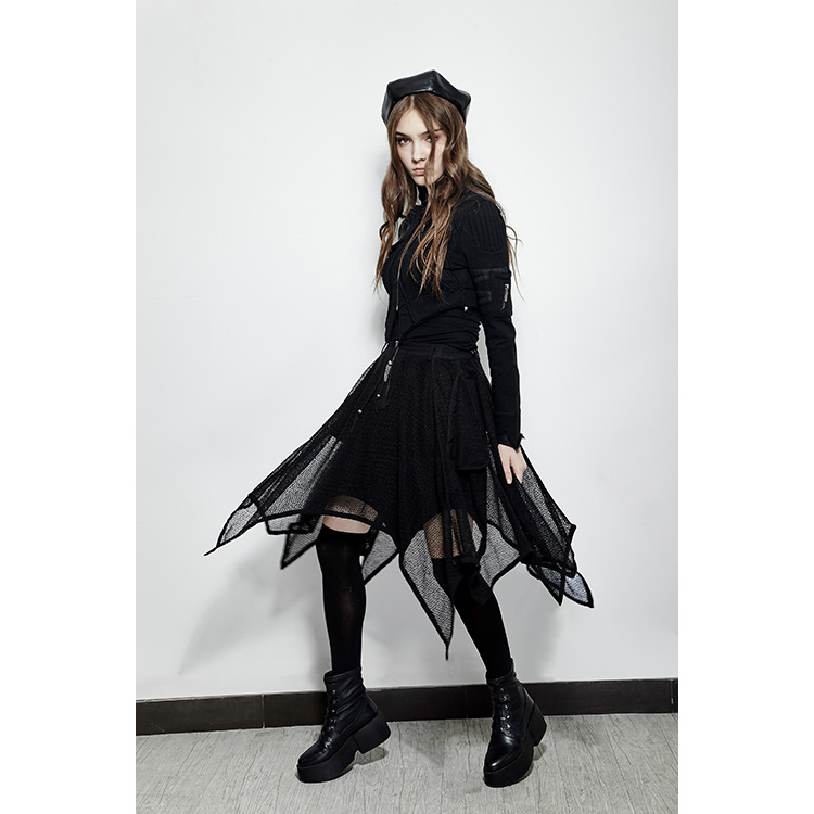 Punk Creative Hem Irregular Nets Yarn Skirt