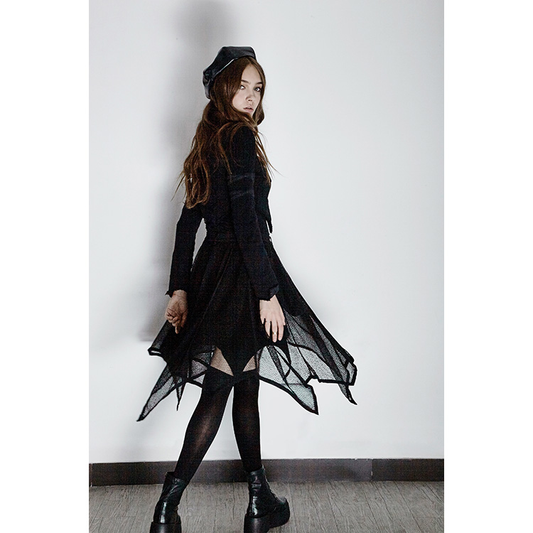 Punk Creative Hem Irregular Nets Yarn Skirt