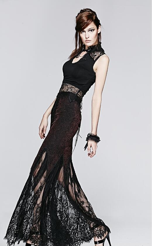 Black Wine Red Fashion Gothic Lace Fishtail Skirt