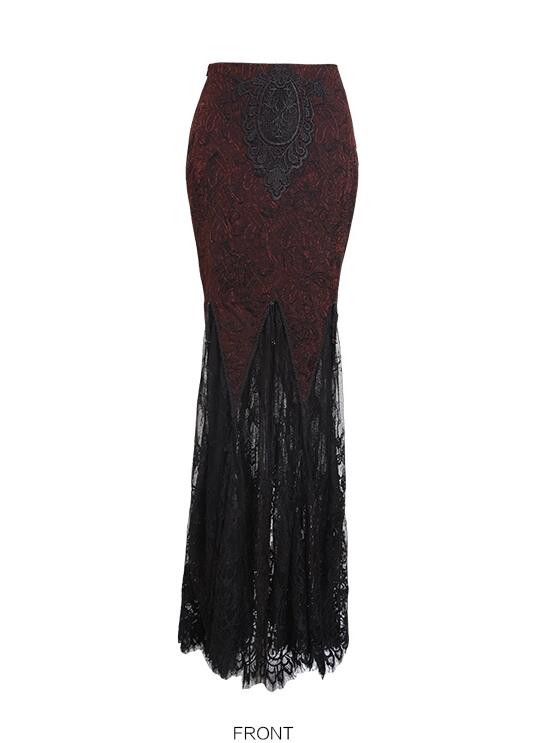 Black Wine Red Fashion Gothic Lace Fishtail Skirt