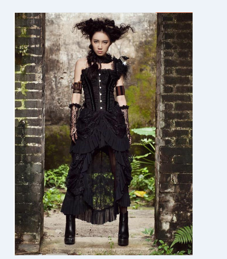 Black High-low Lace Steampunk Skirt