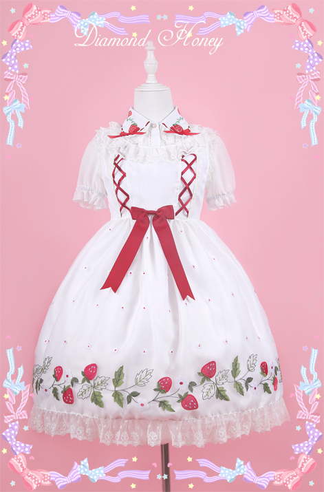 Strawberry Rattan Lolita Dress Cute Auger Strawberry Embroidery Dress