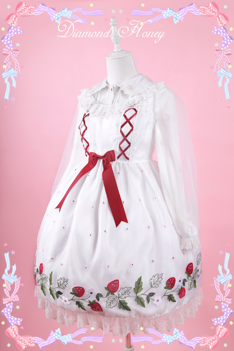 Strawberry Rattan Lolita Dress Cute Auger Strawberry Embroidery Dress