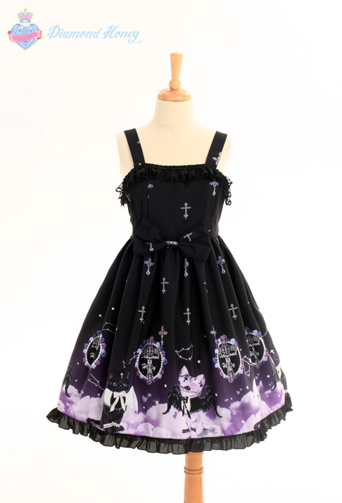 Angel Demon Meow Lolita Harajuku Cute Gradient Black Sweet Cat Sling Dress