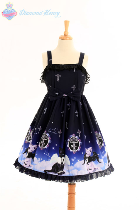 Angel Demon Meow Lolita Harajuku Cute Gradient Black Sweet Cat Sling Dress