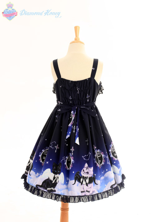 Angel Demon Meow Lolita Harajuku Cute Gradient Black Sweet Cat Sling Dress