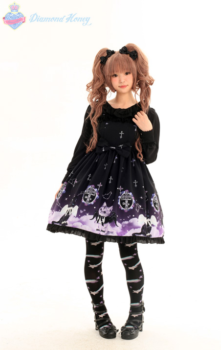 Angel Demon Meow Lolita Harajuku Cute Gradient Black Sweet Cat Sling Dress