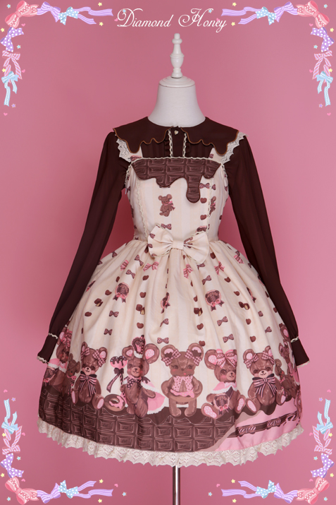 Diamond Honey - Chocolate Bear Cute Sweet Bow Lace Dress